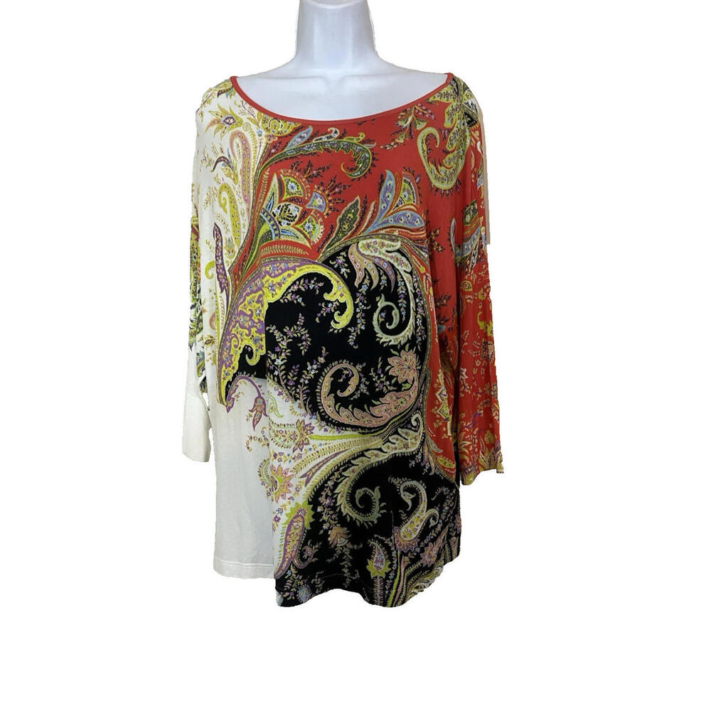 Etro Milano Tunic Top sz 48 L Paisley Print 3/4 sleeve
